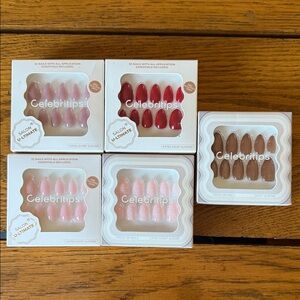 Extra Short Almond Press-On Nails - Red, Pink, Brown